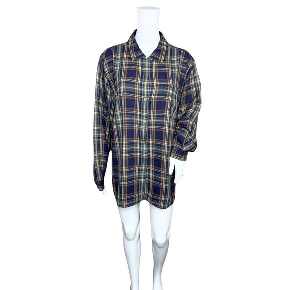 L.L. Bean Plaid MultiColor Long Sleeve Button Up Top Size Large - Picture 1 of 7